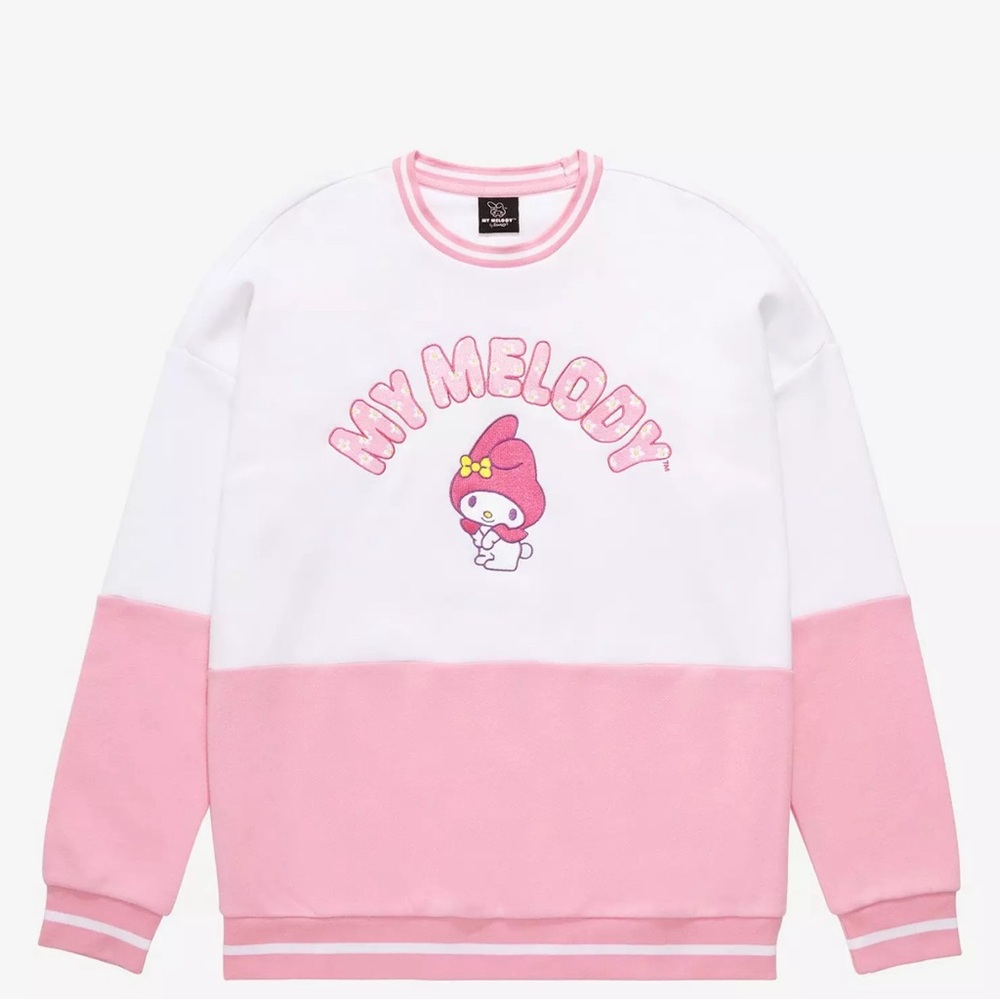 SANRIO MY MELODY EMBROIDERED PANEL CREWNECK BOX LUNCH EXCLU NWT XSMALL